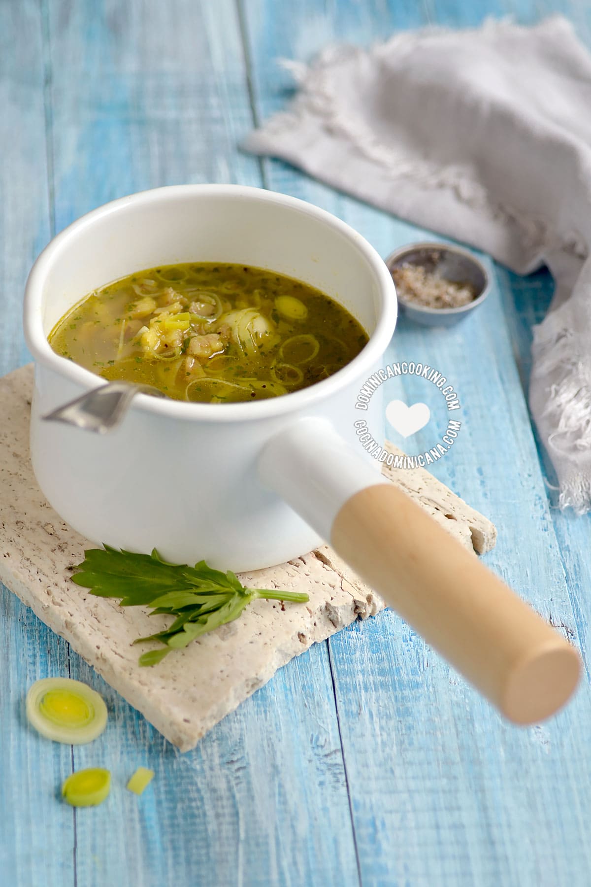 Pot of aguají (rustic Dominican plantain soup).