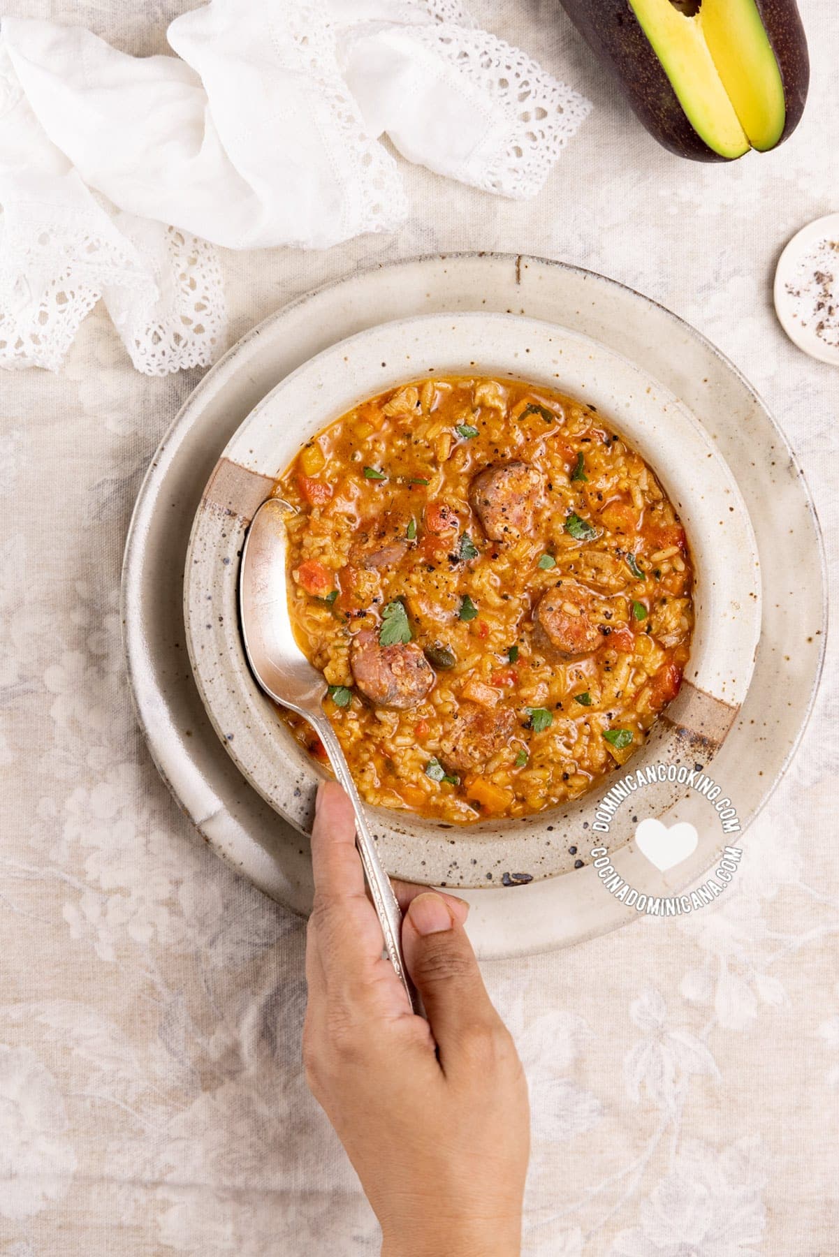 Asopao de longaniza (Dominican sausage rice stew).