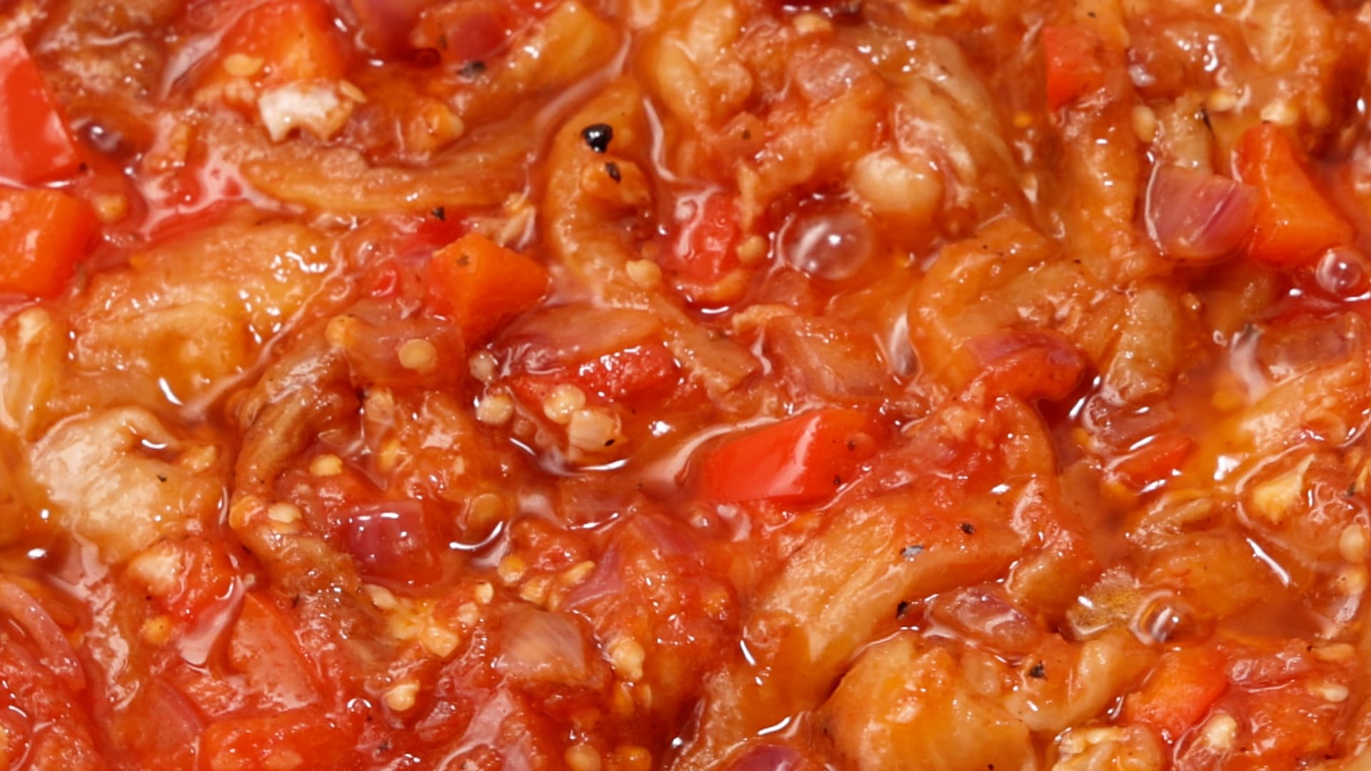 Simmering eggplant.
