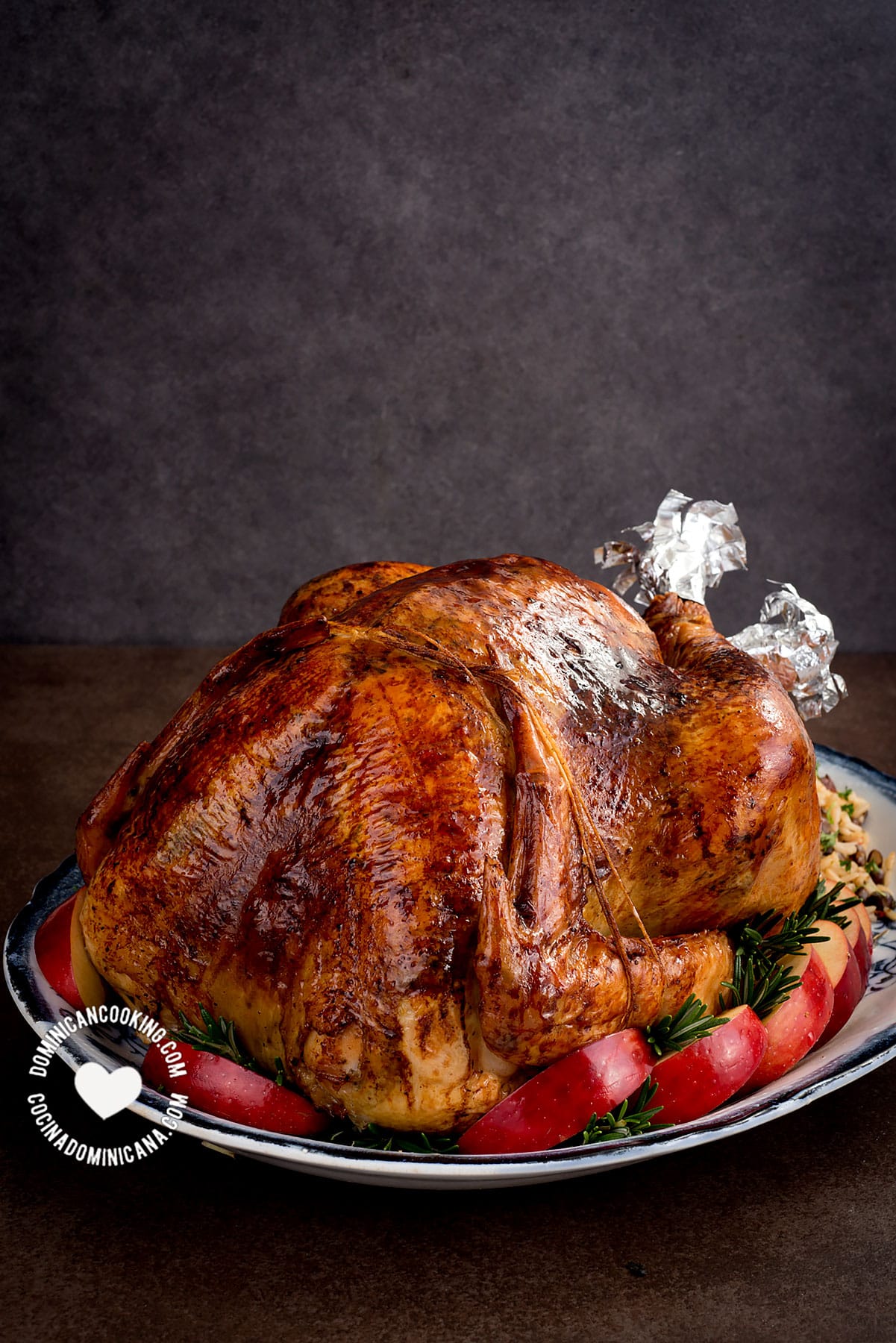 Turkey a la Dominicana stuffed with rice and pigeon peas.