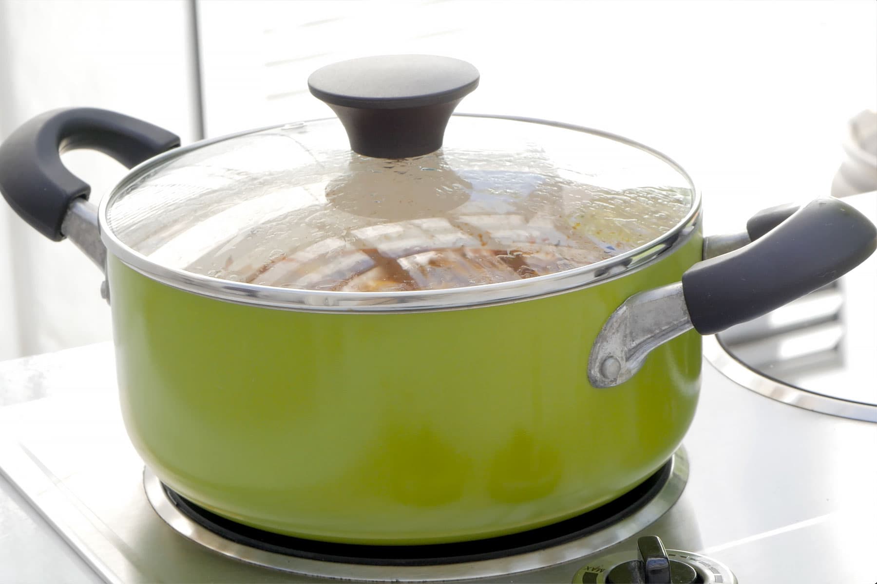 Boiling the beans.