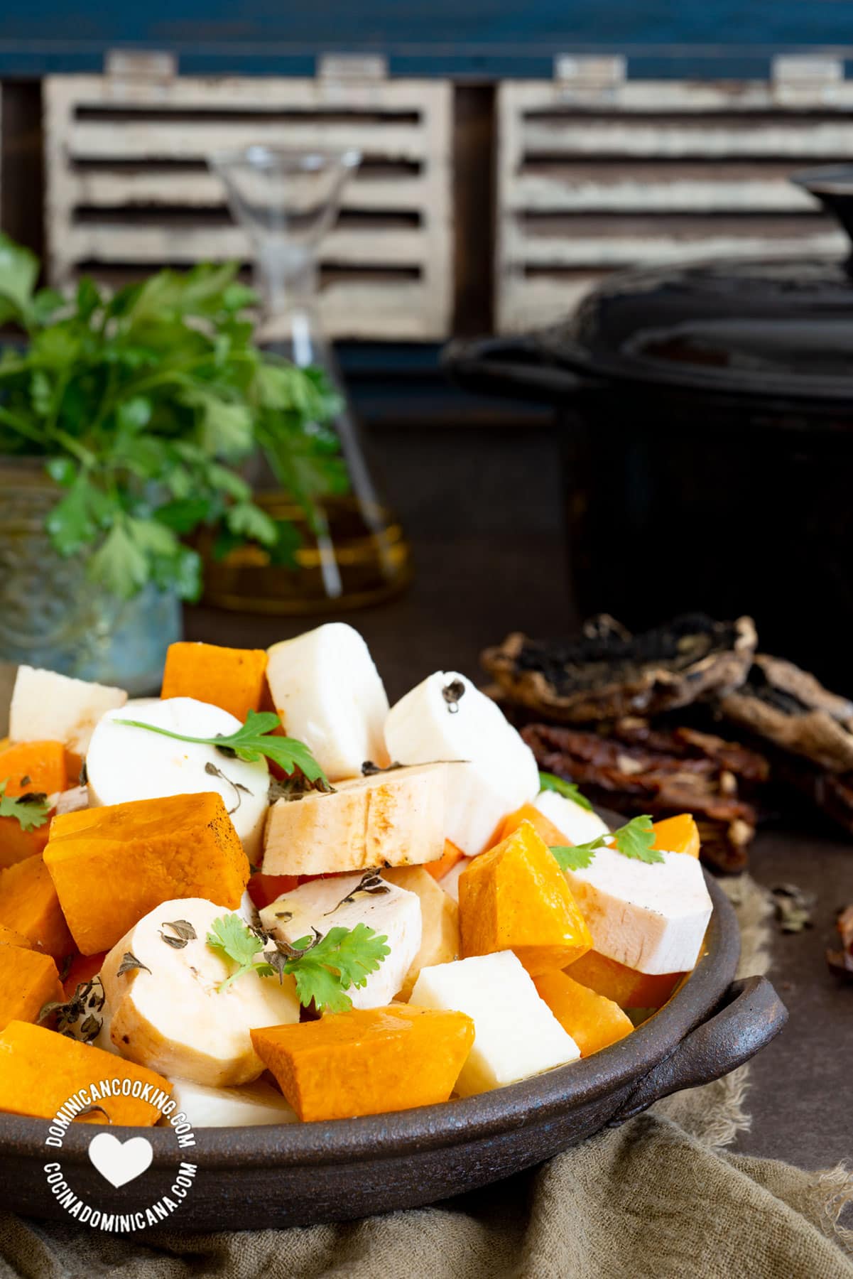 Ingredients for vegan "Sancocho" (root stew).