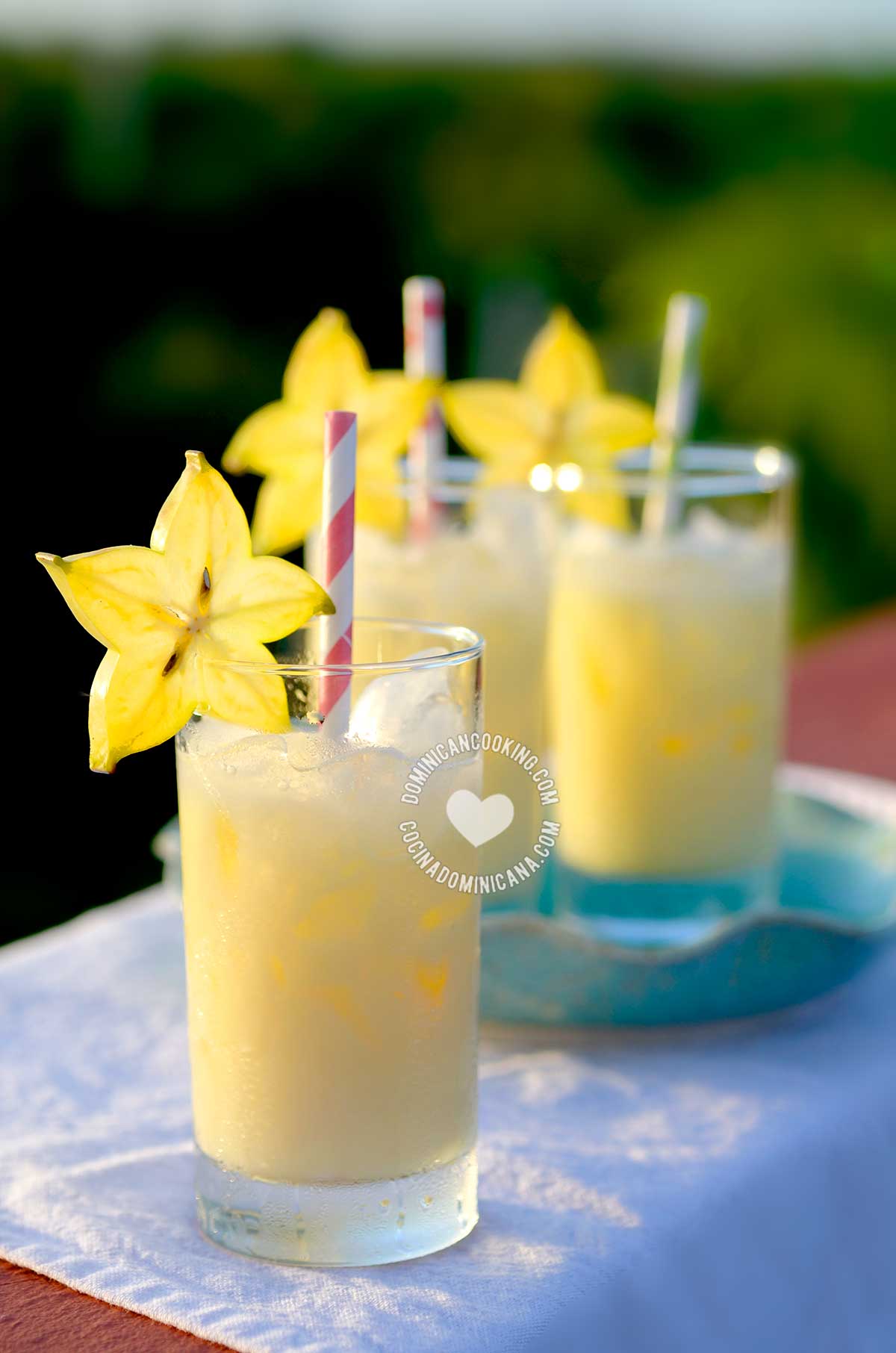 Morir soñando glasses with starfruit decoration.