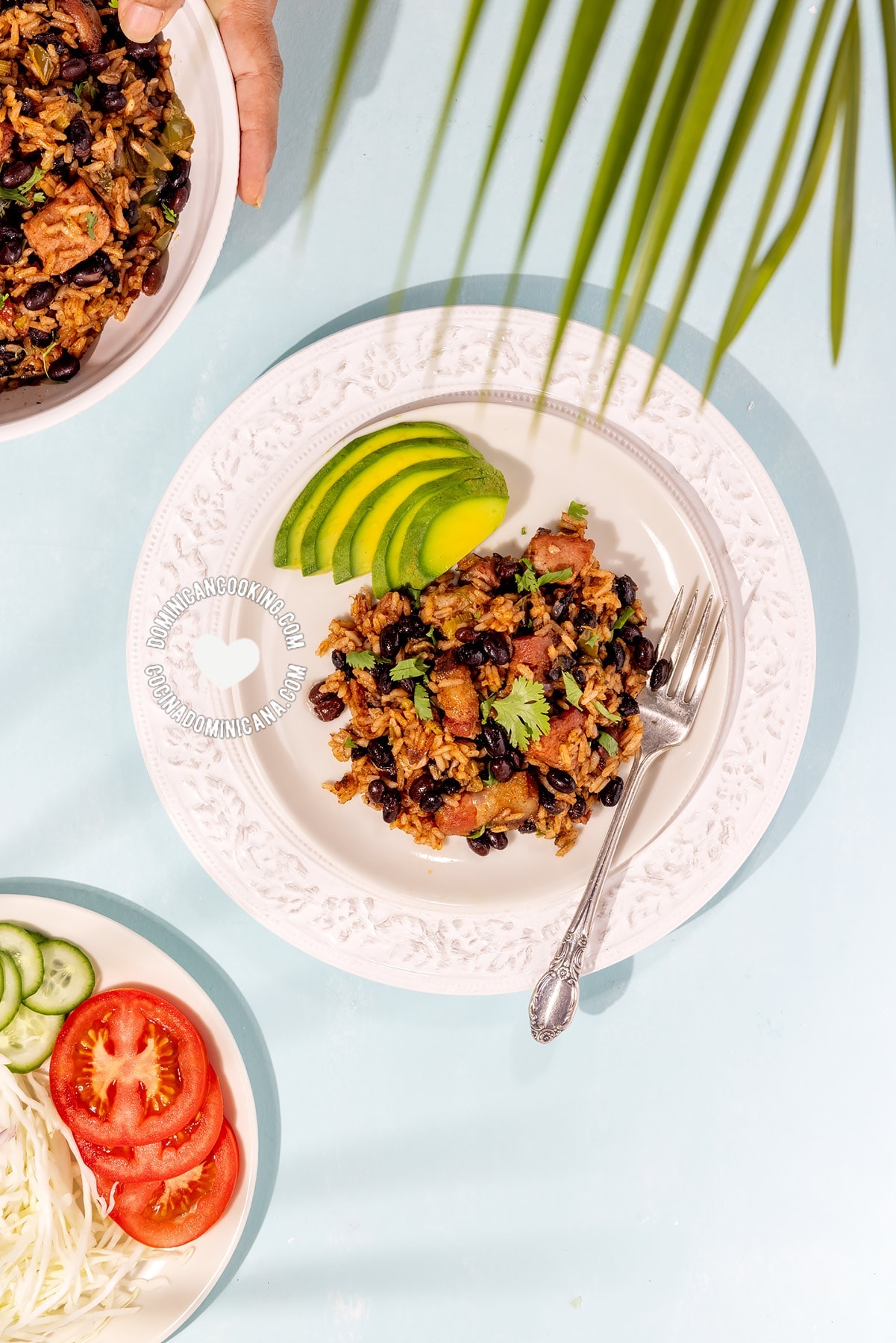 Moro-Locrio de chuleta (Dominican  black beans, rice, and pork).
