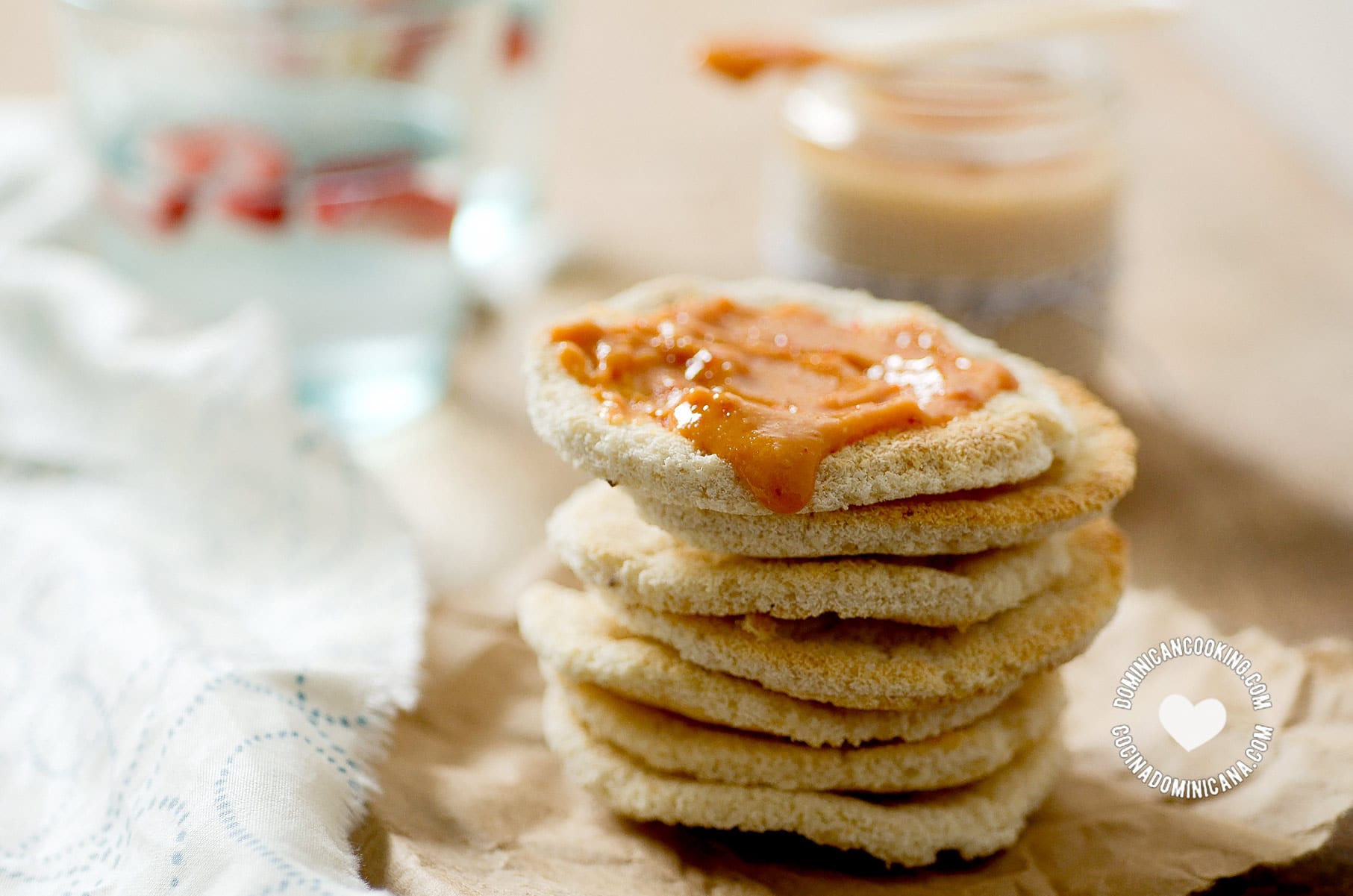 Casabe with mambá (spicy and savory peanut butter).