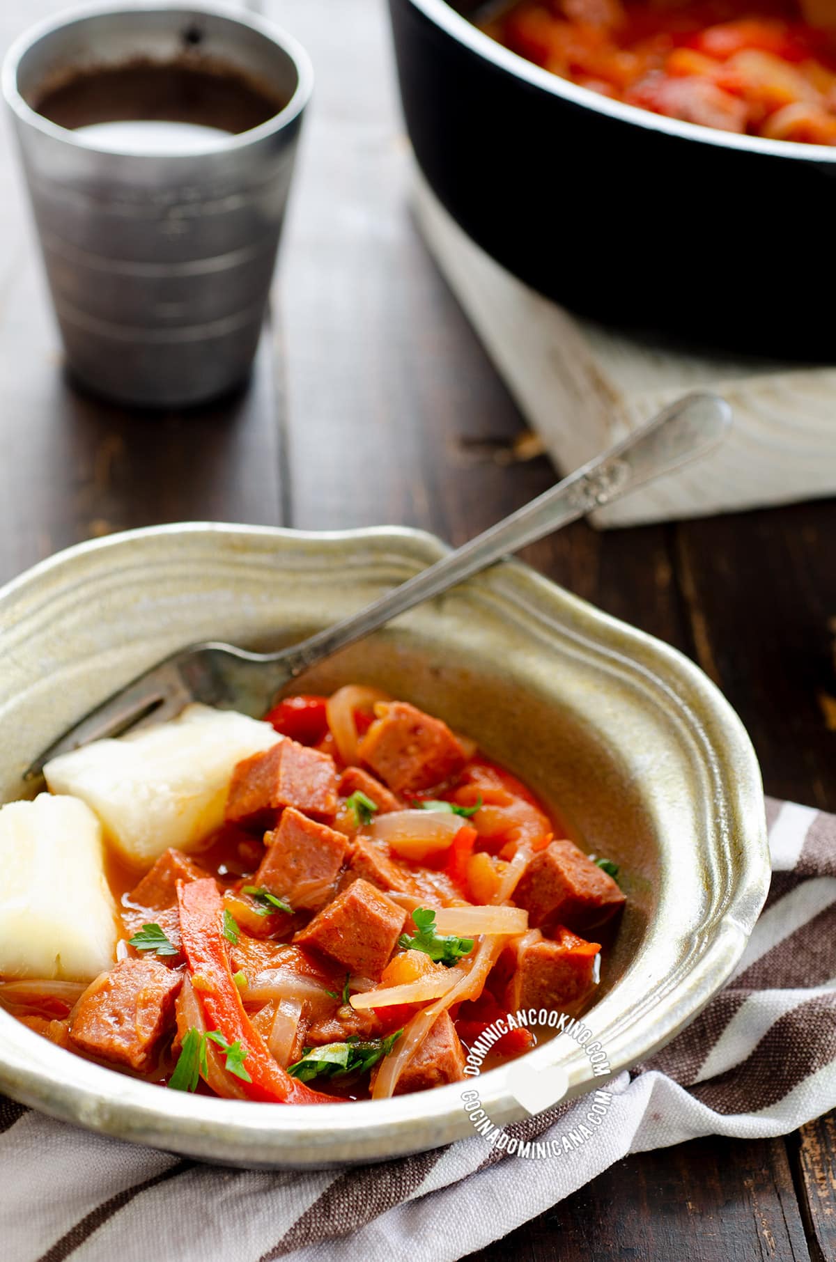 Dominican salami guisado.