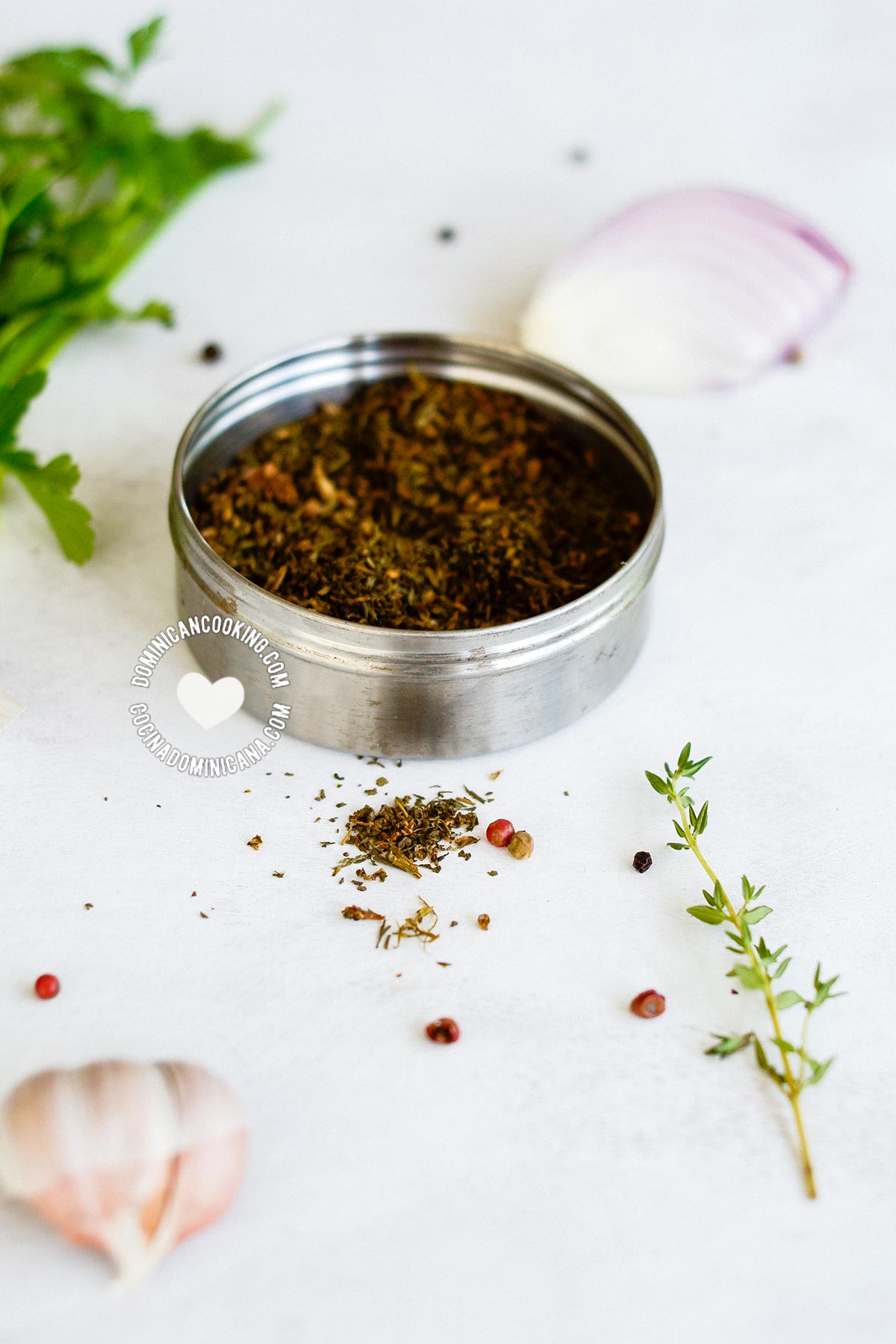 Homemade seasoning powder and ingredients.