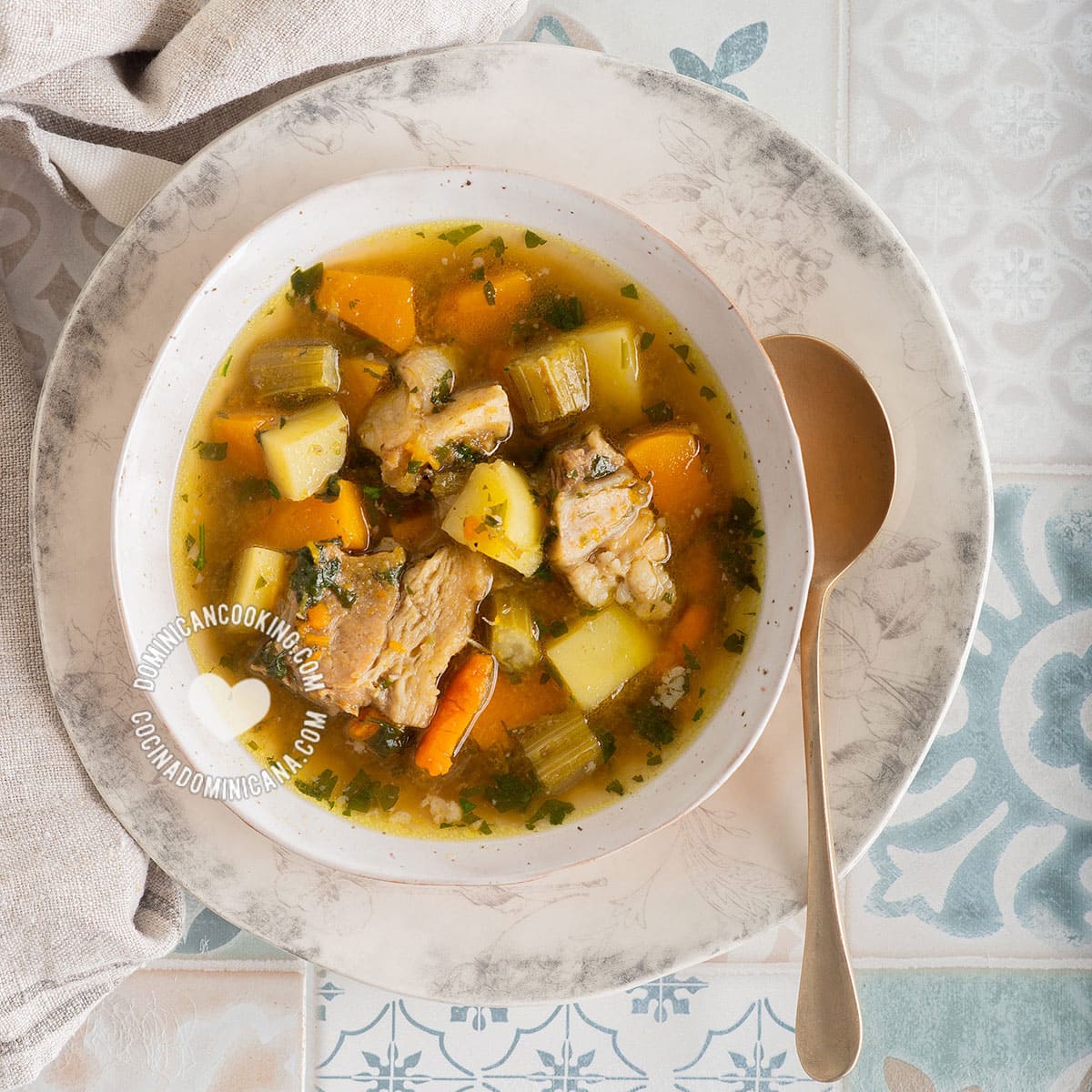 Sopa de res or caldo de res (beef bone soup).