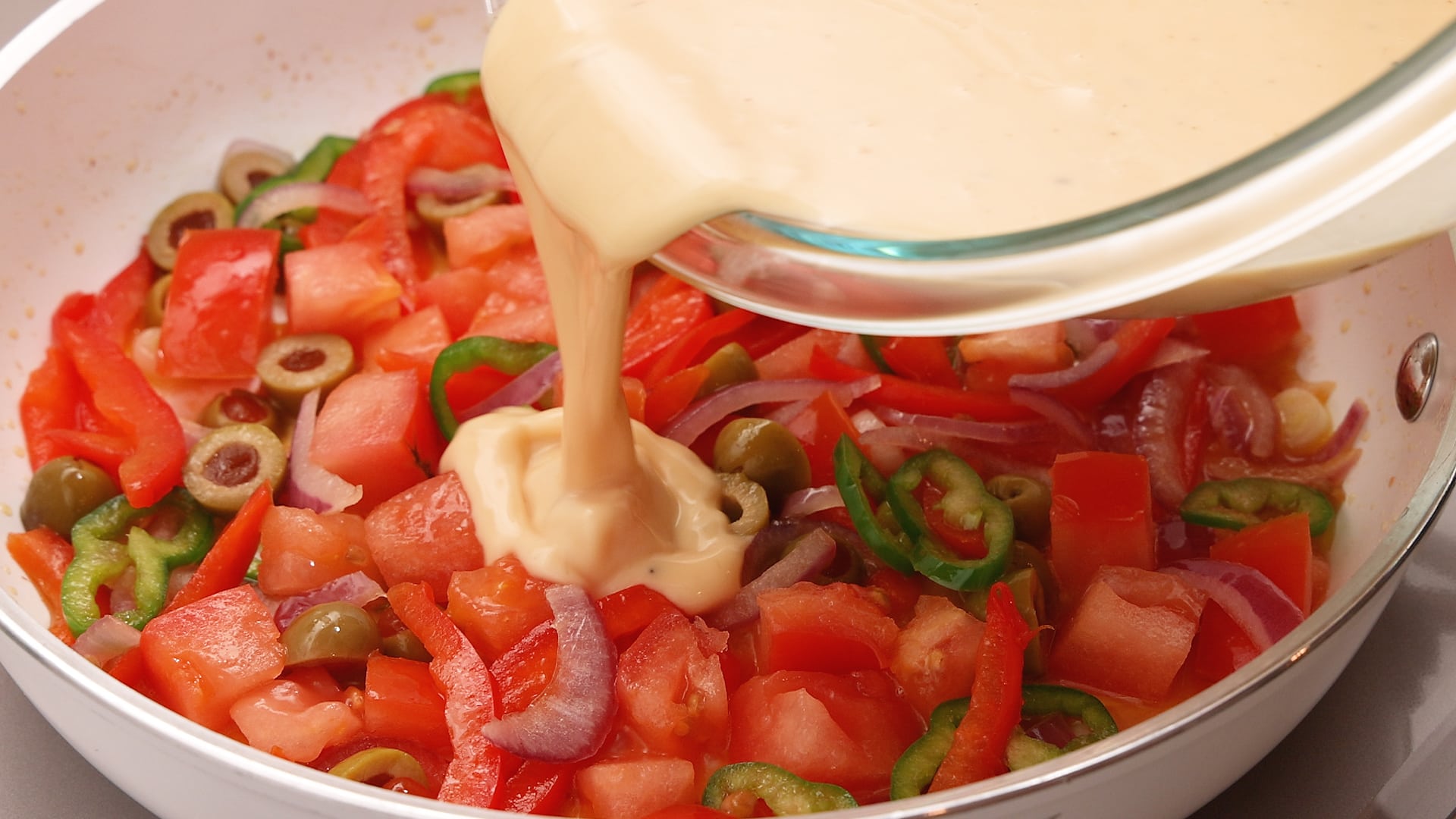 Pouring the batter.