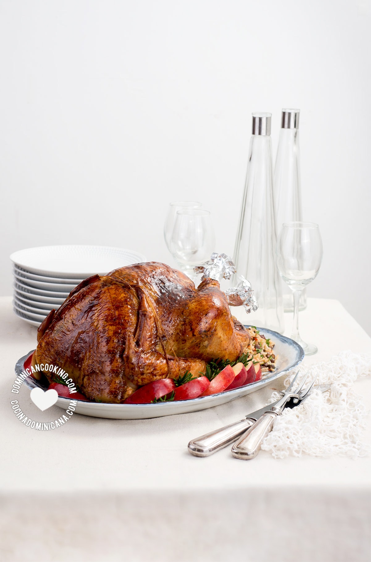 Turkey a la Dominicana stuffed with rice and pigeon peas.